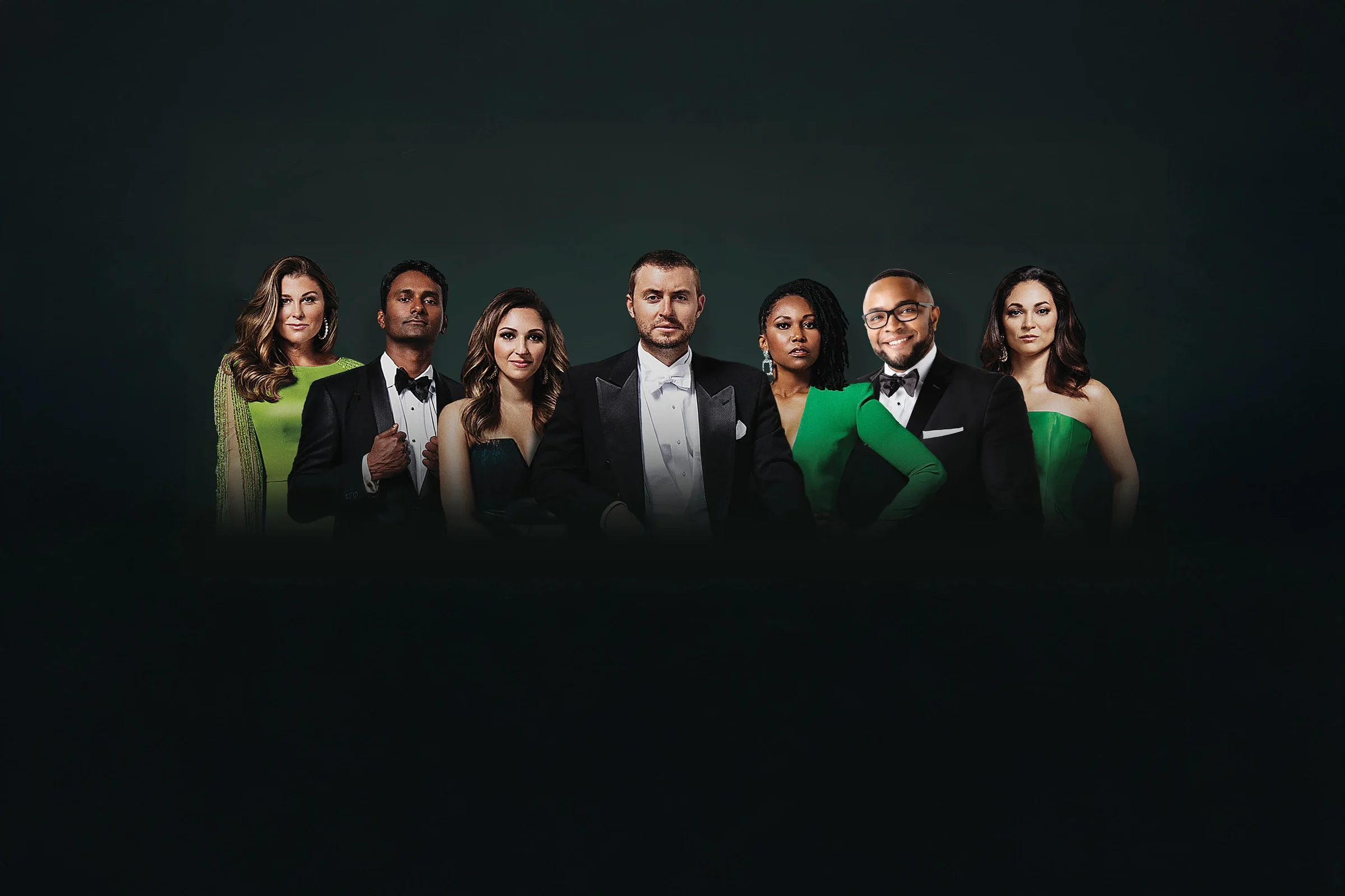 MINT dentistry ensemble campaign photography in green and black formalwear